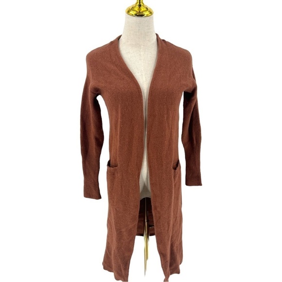 Halogen Cashmere Blend Open Front Cardigan Long Line Burnt Orange Sweater - Picture 1 of 6